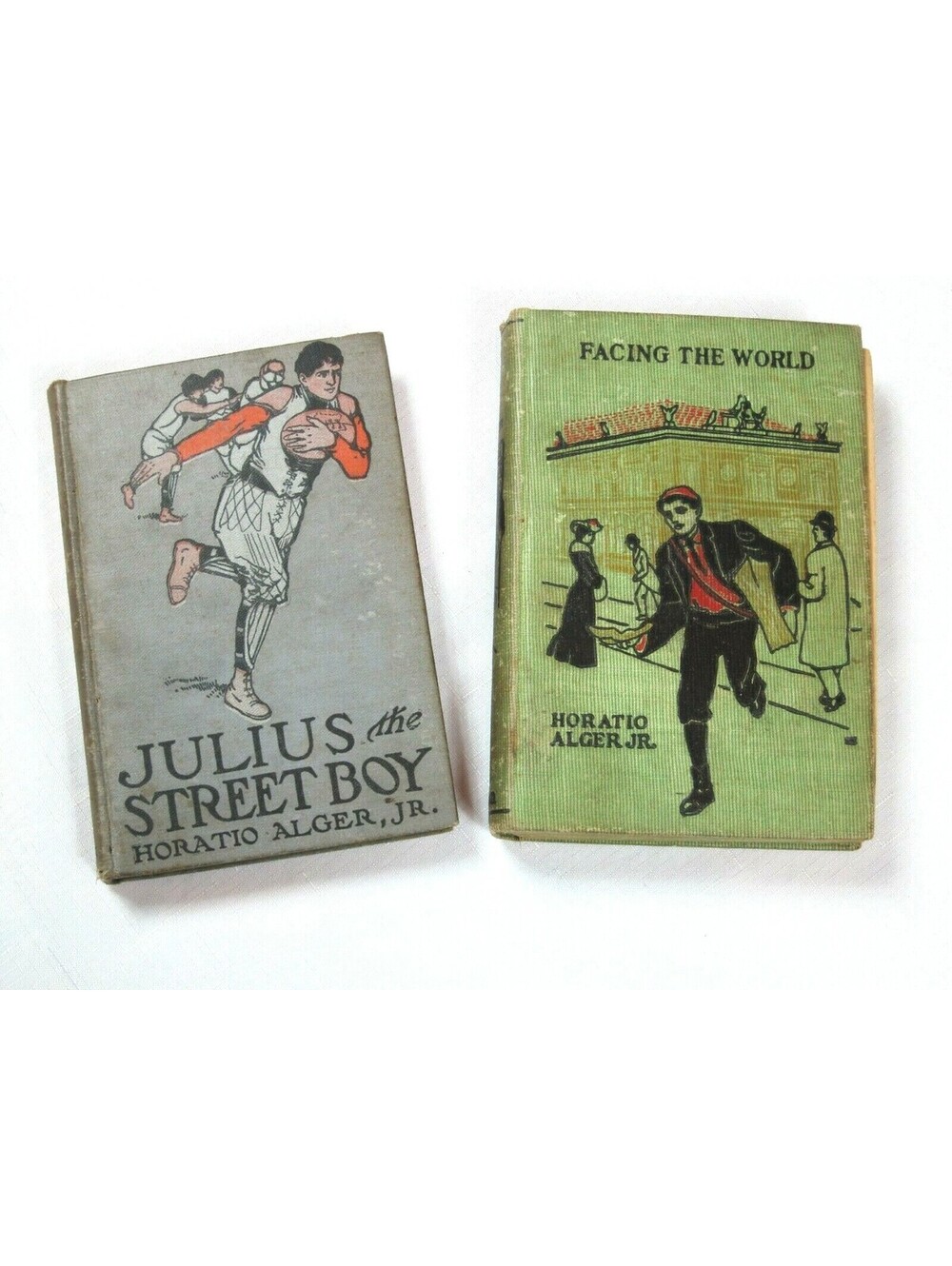 2 Antique Horatio Alger Jr Books: Julius the Street Boy & Facing the World 1911